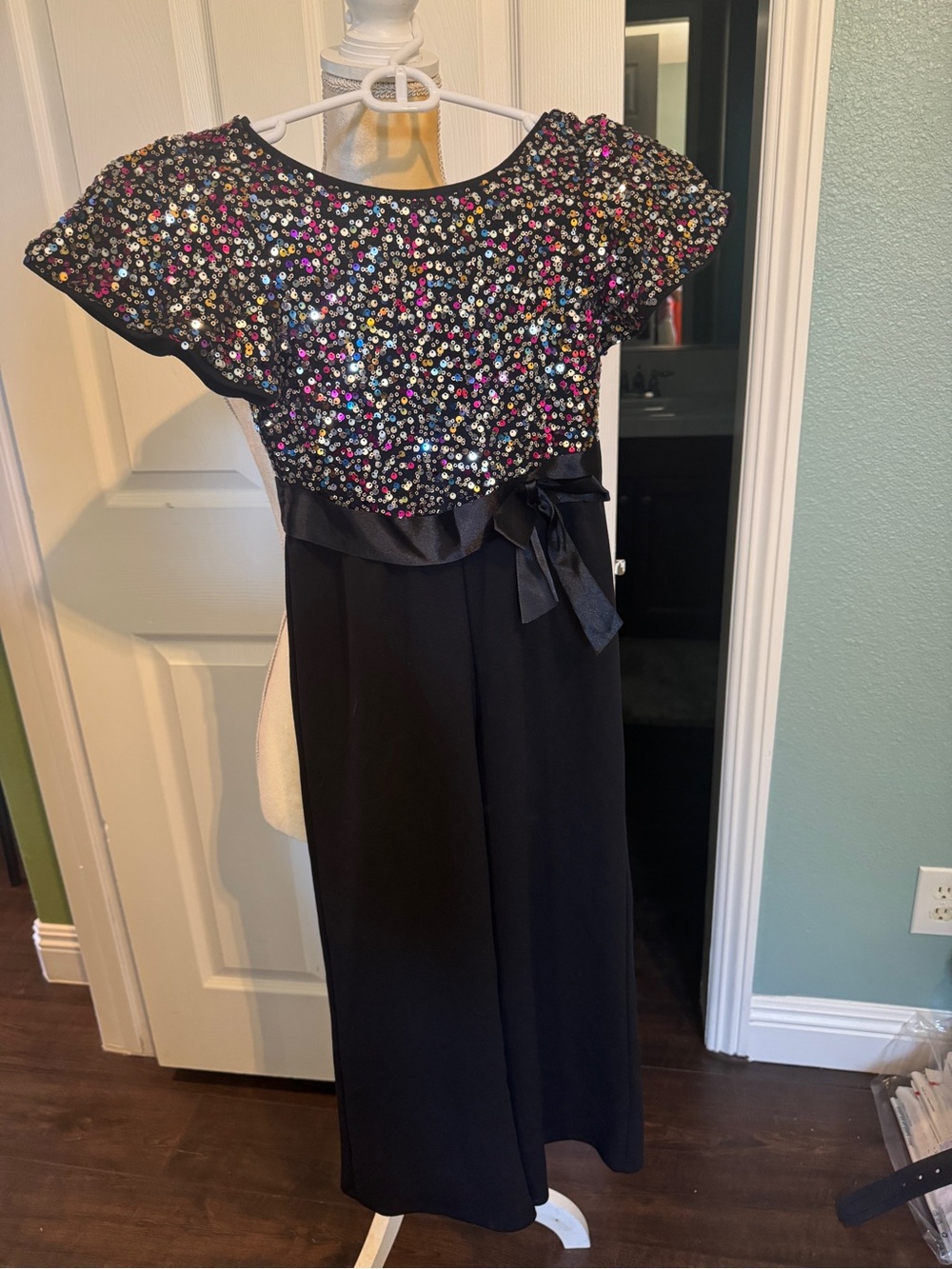 Girls Black Multicolor Sequin Wide Leg Jumpsuit Size S